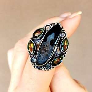 New Botswana Agate & Mystic Topaz 925 Silver Ring.